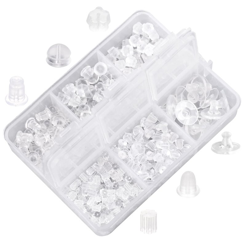 hulubo Silicone Earring Backs for Studs 6 Styles Clear Hypoallergenic Rubber Earrings Safety Back Stopper Replacement Kit (550 Pcs) - Image 1